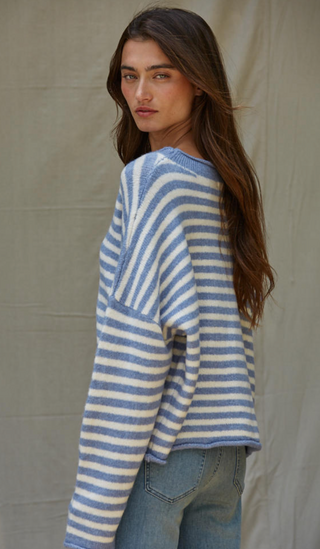 Kelsey Cardigan Sweater - Blue & Ivory
