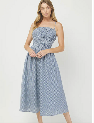 Seersucker Midi Dress-Blue//Needii