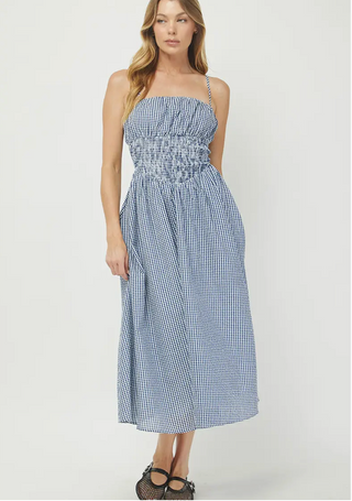 Seersucker Midi Dress-Blue//Needii