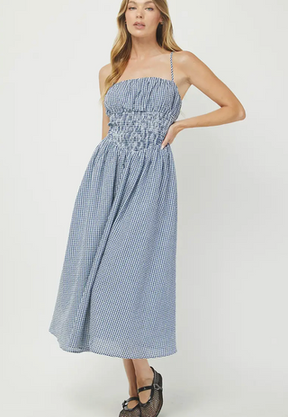 Seersucker Midi Dress-Blue//Needii