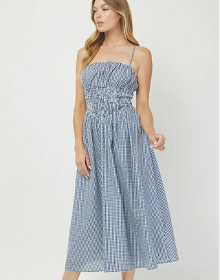 Seersucker Midi Dress-Blue//Needii