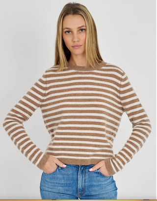 Gemma Cashmere Striped Crew-Camel//Archer