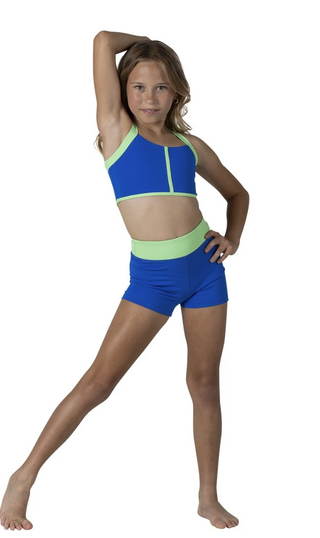 26318C Kids Spliced Camisole Bra Top - Cobalt Crush/Luminous Green