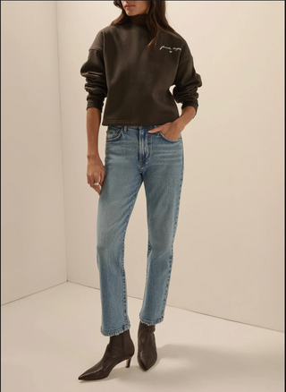 The Cropped Signature Sweatshirt-Espresso/Sea Blue// Favorite Daughter