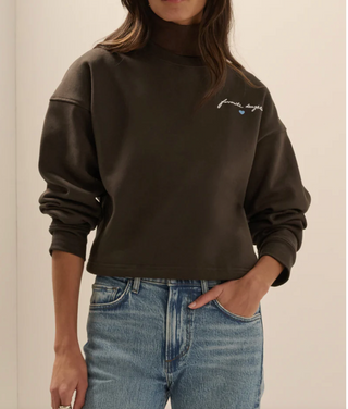 The Cropped Signature Sweatshirt-Espresso/Sea Blue// Favorite Daughter