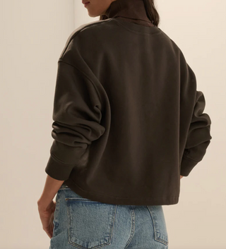The Cropped Signature Sweatshirt-Espresso/Sea Blue// Favorite Daughter
