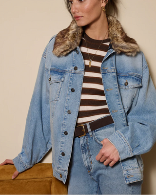 The Amelia Crewneck Top-Ganache Stripe//Favorite Daughter