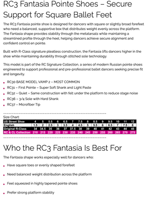 RC30 Base Model Fantasia Pointe Shoes - R Class