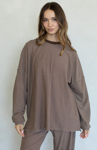 Levi Long Sleeve Stripe Top - Brown