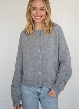 Alyssa Button Down Cardigan - Heather Grey