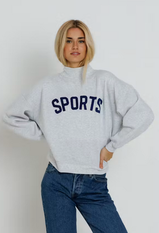 Navy Sports Mockneck - Heather Ash