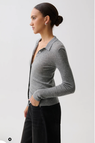 Korey Ribbed Cardigan-Heather Charcoal//Pistola