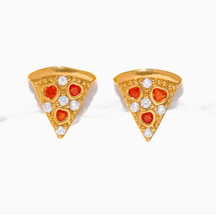 Pepperoni Pizza Studs-Gold//Girls Crew