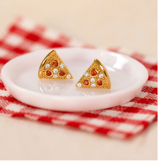 Pepperoni Pizza Studs-Gold//Girls Crew