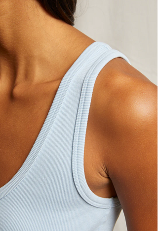 Perfect White Tee- Maria Structured V-Neck Tank- Sky Blue