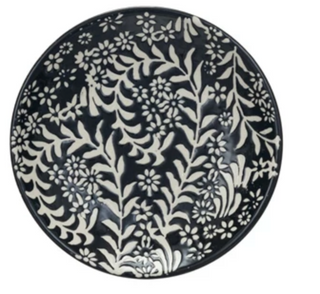 5" Round Stoneware Plate w/ Wax Relief Botanicals