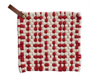 Holiday Cotton Crocheted Pot Holder w/ Leather Loop