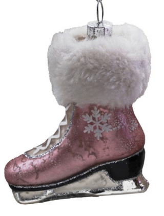 Glass Ice Skate Ornament w/ Snowflakes