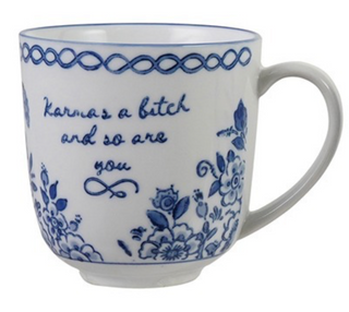 Blue & White Stoneware Mug w/ Saying