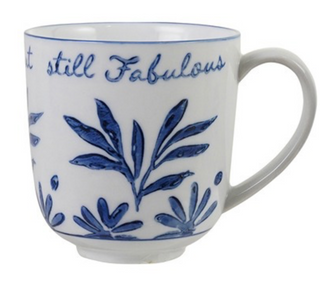 Blue & White Stoneware Mug w/ Saying