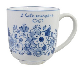 Blue & White Stoneware Mug w/ Saying