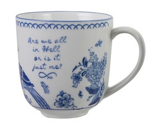 Blue & White Stoneware Mug w/ Saying