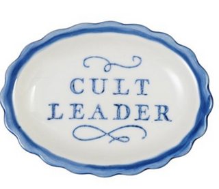 Blue & White Scalloped Edge Stoneware Dish w/ Saying