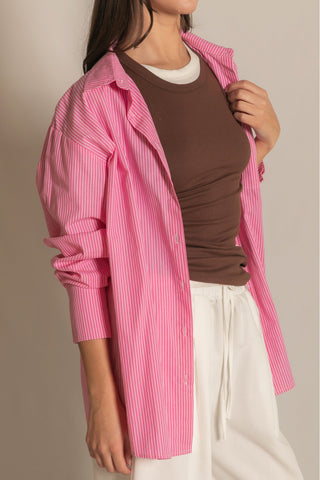Presence Striped Long Sleeve Button Down - Light Pink