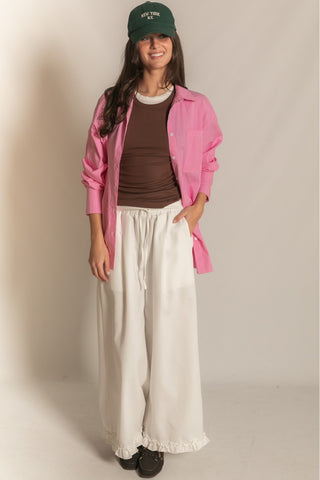 Presence Striped Long Sleeve Button Down - Light Pink