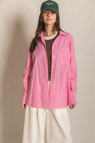 Presence Striped Long Sleeve Button Down - Light Pink