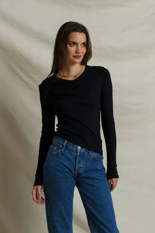 Bianca Micro Modal Cashmere Long Sleeve - True Black // Perfect White Tee