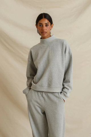 Delaney French Terry LS Mock Neck - Heather Grey // Perfect White Tee
