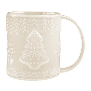 Tree & Snowflake Cream Embossed Mug