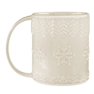Tree & Snowflake Cream Embossed Mug