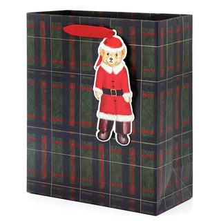 Plaid Santa Bear Gift Bag - Large