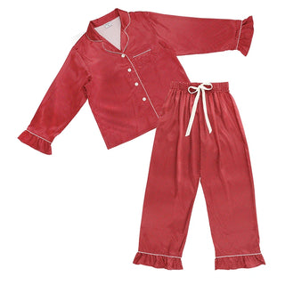Satin Long Sleeve PJ Set - Red Pink Dot w/ Velvet Tie