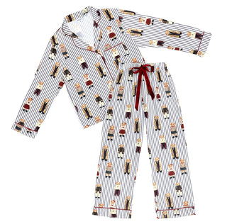 Full-Length PJ Set with Velvet Tie - Navy Stripes + Bears