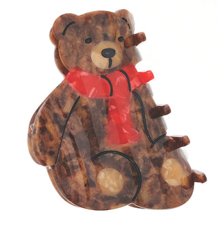 Bear Claw Clip - Brown Bear + Red Scarf
