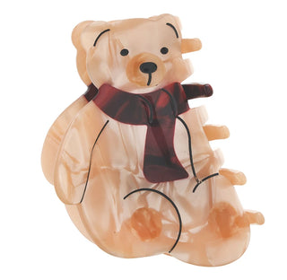 Bear Claw Clip - Tan Bear + Burgundy Scarf