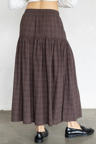 The Autumn Checkered Tiered Skirt - Brown