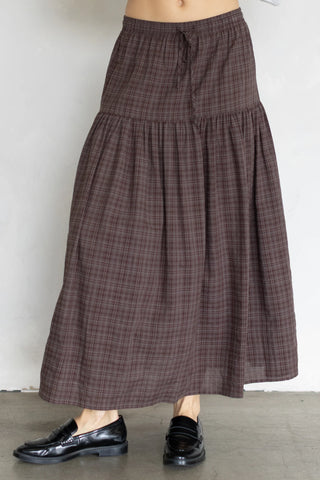 The Autumn Checkered Tiered Skirt - Brown