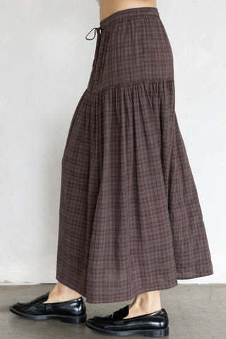 The Autumn Checkered Tiered Skirt - Brown