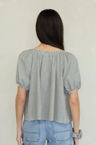 Maddy Striped Puff Sleeve Blouse - Black