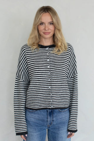 Mini Striped Piper Cardigan - Charcoal