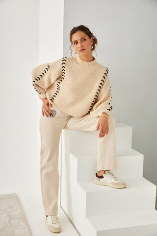 Goethi Ivory Contrast Ribbed Sweater