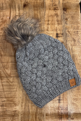 Grey Knit Woven Hat