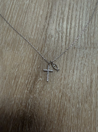 Silver Ichthys Cross Necklace