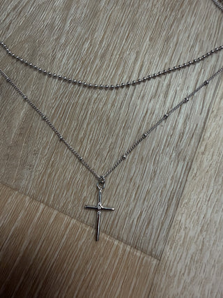 Silver Cross Layered Necklace