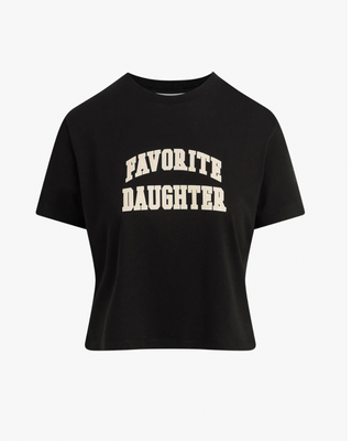 Favorite Daughter Cropped Collegiate Tee - Black & Pale Pink