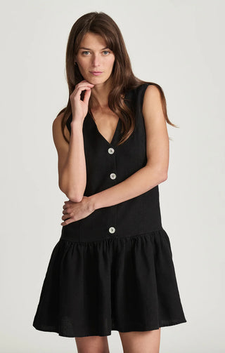 Linen Drop Waist Mini Dress - Black // Mavi